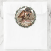 Nativity Scene Baby Jesus in the Manger Your Photo ラウンドシール (バッグ)