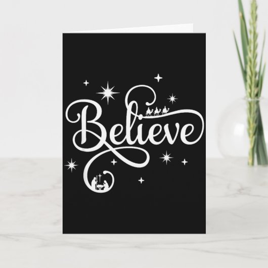 Nativity Scene Believe Christian Family Merry Chri カード (正面)