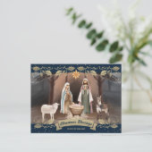 Nativity Scene Blue Christian Christmas シーズンポストカード (スタンド正面)