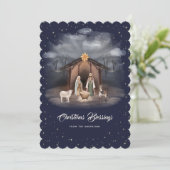 Nativity Scene Blue Christmas Blessings Christian シーズンカード (スタンド正面)