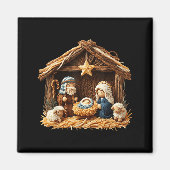 Nativity Scene Faux Yarn Crochet Jesus Christmas R マグネット (正面)