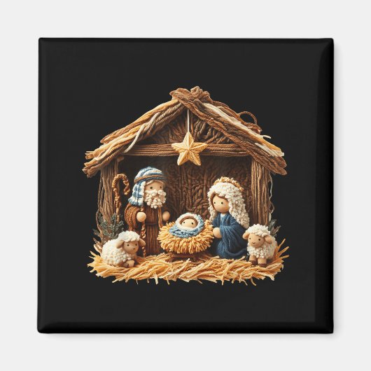 Nativity Scene Faux Yarn Crochet Jesus Christmas R マグネット (正面)