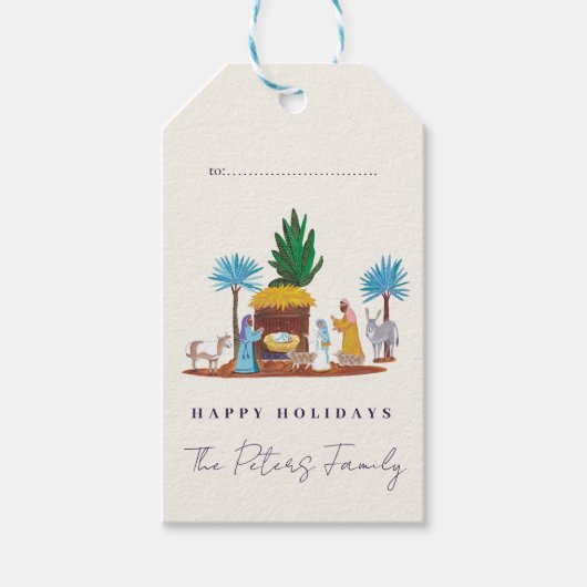 Nativity Scene Hand drawn Christmas ギフトタグ (正面)