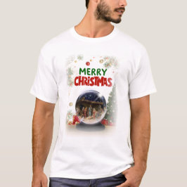 Nativity Scene in Christmas Snow Globe Tシャツ