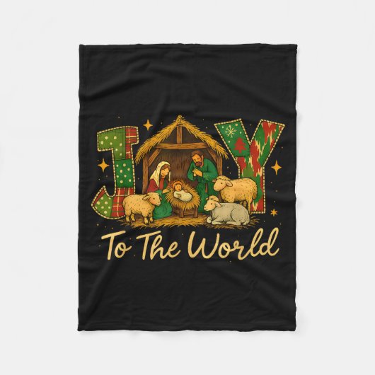 Nativity Scene Joy To The World – Christmas Faith  フリースブランケット (正面)