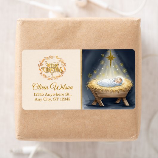 Nativity Scene "Merry Christmas" ラベル (インサイチュ)