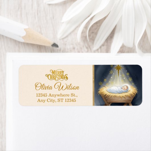 Nativity Scene "Merry Christmas" ラベル (インサイチュ)