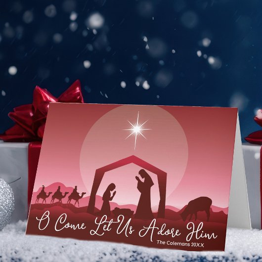 Nativity Scene O Come Let Us Adore Him Christmas シーズンカード