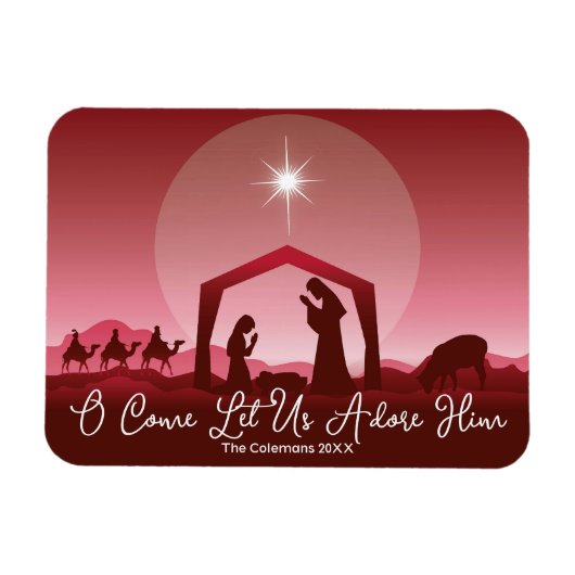 Nativity Scene O Come Let Us Adore Him Christmas マグネット (横)