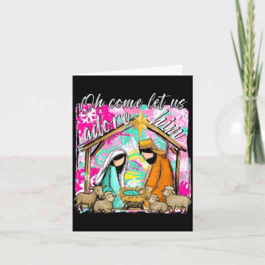 Nativity Scene Oh Come Let Us Adore Him Christmas  カード (正面)