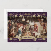 Nativity Scene Purple Christian Christmas Photo シーズンポストカード (正面/裏面)