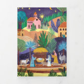 Nativity Scene Religious Family Photo Christmas 三つ折り招待状 (カバー)