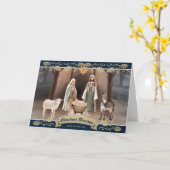 Nativity Scene Star of Bethlehem Blue Holiday カード (黄色い花)