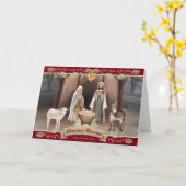 Nativity Scene Star of Bethlehem Red Holiday カード (黄色い花)