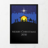 Nativity Scene White Star Church Christmas 三つ折りクリスマスカード (カバー)