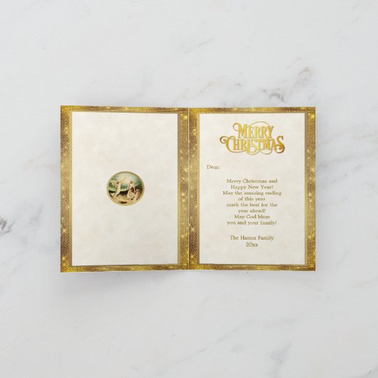 Nativity Shepherds & Angels Golden Christmas 招待状 (内部)