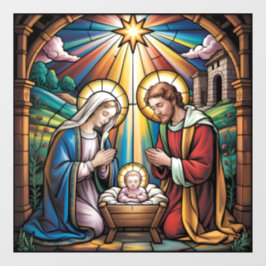 Nativity Stained Glass Art – Holy Family Christmas ウィンドウサイン