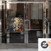 Nativity Stained Glass Art – Holy Family Christmas ウィンドウサイン (オフィスドア)