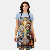Nativity Stained Glass Art – Holy Family Christmas エプロン (着用した状態)