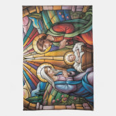 Nativity Stained Glass Art – Holy Family Christmas キッチンタオル (縦)