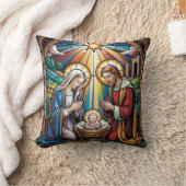 Nativity Stained Glass Art – Holy Family Christmas クッション (ブランケット)