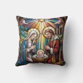 Nativity Stained Glass Art – Holy Family Christmas クッション (裏面)