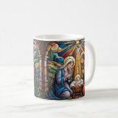 Nativity Stained Glass Art – Holy Family Christmas コーヒーマグカップ (正面右)