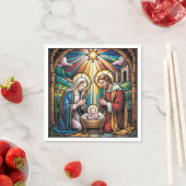 Nativity Stained Glass Art – Holy Family Christmas スタンダードカクテルナプキン (インサイチュ)