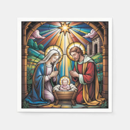 Nativity Stained Glass Art – Holy Family Christmas スタンダードカクテルナプキン