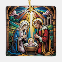 Nativity Stained Glass Art – Holy Family Christmas セラミックオーナメント
