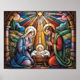 Nativity Stained Glass Art – Holy Family Christmas ポスター