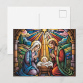 Nativity Stained Glass Art – Holy Family Christmas ポストカード (正面/裏面)