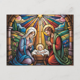 Nativity Stained Glass Art – Holy Family Christmas ポストカード