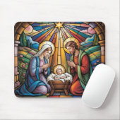 Nativity Stained Glass Art – Holy Family Christmas マウスパッド (マウス)