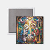 Nativity Stained Glass Art – Holy Family Christmas マグネット (正面/裏面)