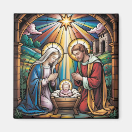 Nativity Stained Glass Art – Holy Family Christmas マグネット