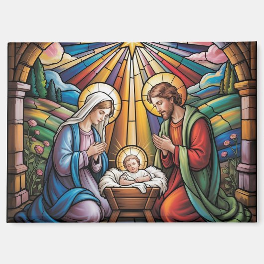 Nativity Stained Glass Art – Holy Family Christmas マグネット (正面)