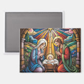 Nativity Stained Glass Art – Holy Family Christmas マグネット (正面/裏面)
