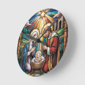 Nativity Stained Glass Art – Holy Family Christmas ラウンド壁時計 (傾斜)