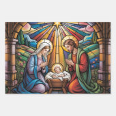 Nativity Stained Glass Art – Holy Family Christmas ラッピングペーパーシート (正面)