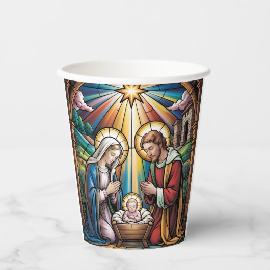 Nativity Stained Glass Art – Holy Family Christmas 紙コップ (正面)