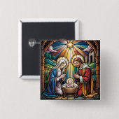 Nativity Stained Glass Art – Holy Family Christmas 缶バッジ (正面&裏面)