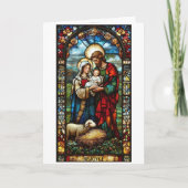 Nativity Stained Glass Custom Text Christmas シーズンカード (正面)