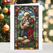 Nativity Stained Glass Custom Text Christmas シーズンカード