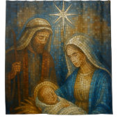 Nativity Stained Glass Mosaic | Holy Family シャワーカーテン (正面)