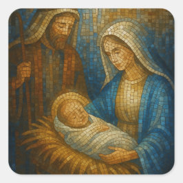 Nativity Stained Glass Mosaic | Holy Family  スクエアシール