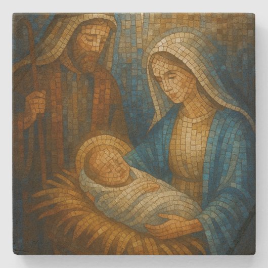 Nativity Stained Glass Mosaic | Holy Family ストーンコースター (正面)