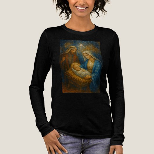 Nativity Stained Glass Mosaic | Holy Family  トライブレンドＴシャツ (正面)