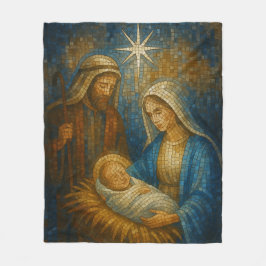 Nativity Stained Glass Mosaic | Holy Family  フリースブランケット