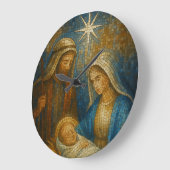 Nativity Stained Glass Mosaic | Holy Family  ラージ壁時計 (傾斜)